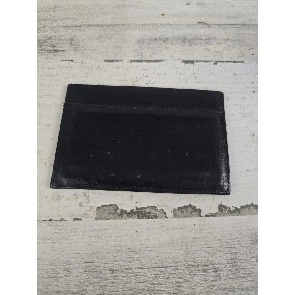 Neiman Marcus Mens Black Leather Slim Card Holder Minimalist Wallet Logo